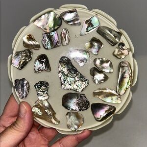 Vintage 1969 handmade lucite with teal Abalone shells trivet/hot plate